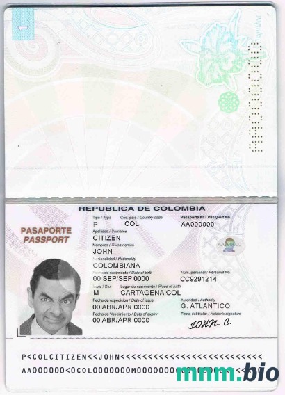 Paszport Kolumbii (2018-2018) przykład w formacie PSD